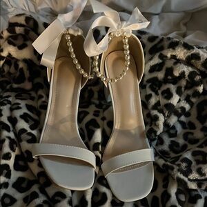 White Women's Heels with beaded straps!